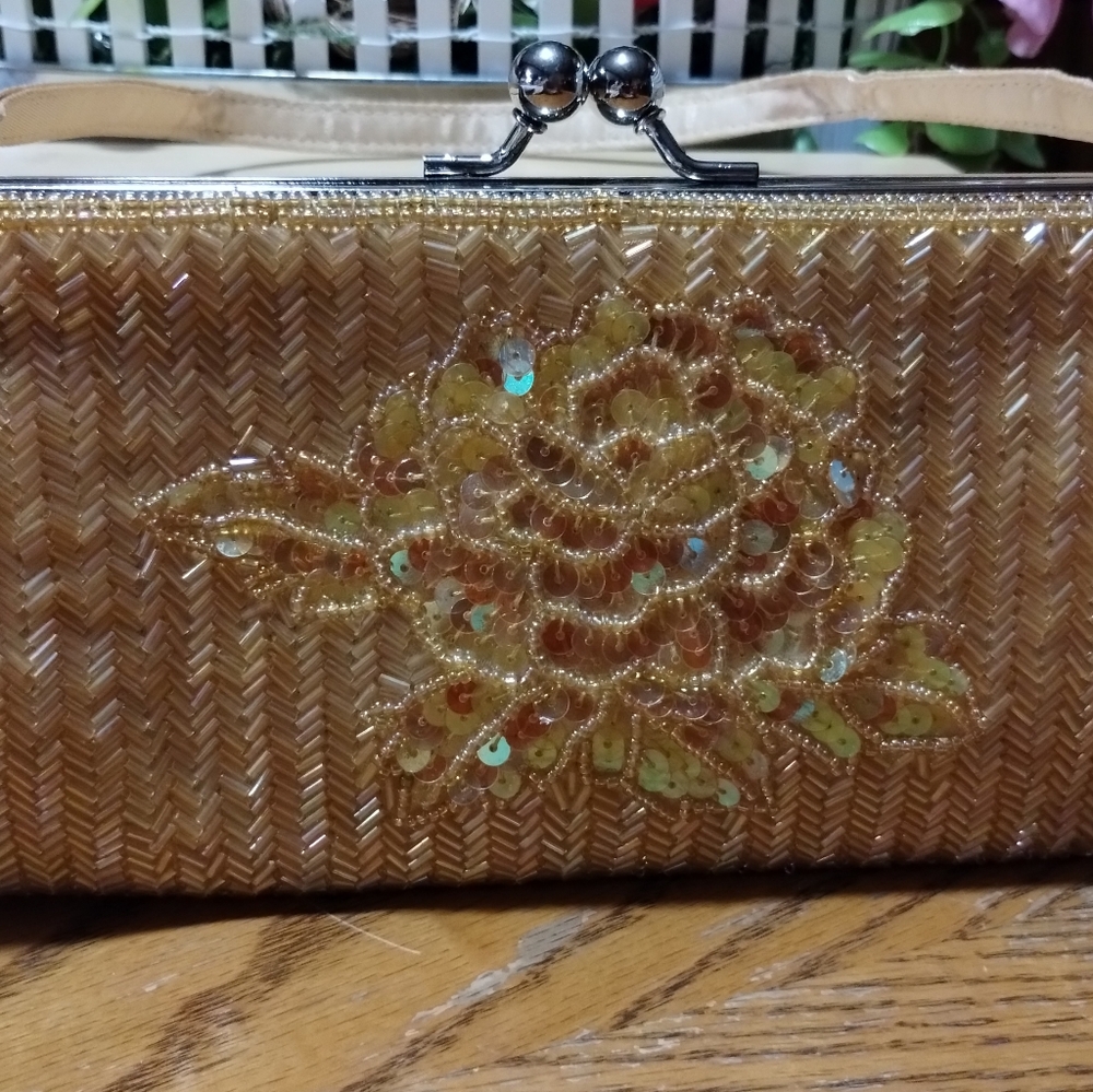 Georgiou Studio Hand Beaded And Sequence Iridescent Flower Dual Side Evening Bag